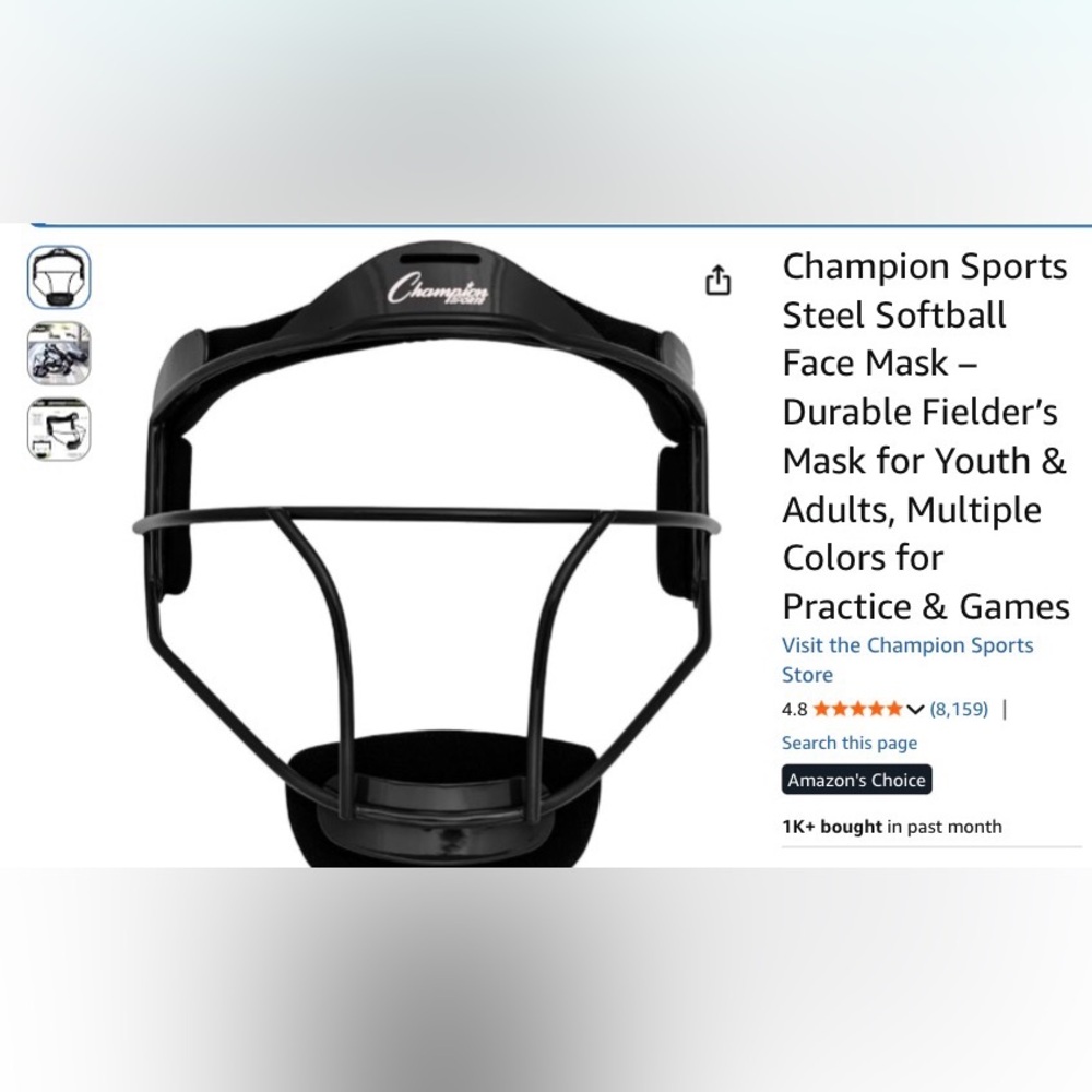 Champion Sports Steel Softball Face Mask – Durable Fielder’s Mask for Youth